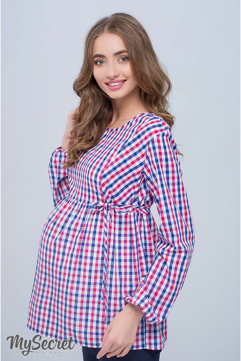 Блуза Shade new сине-бело-малиновая клетка для беременных и кормящих
