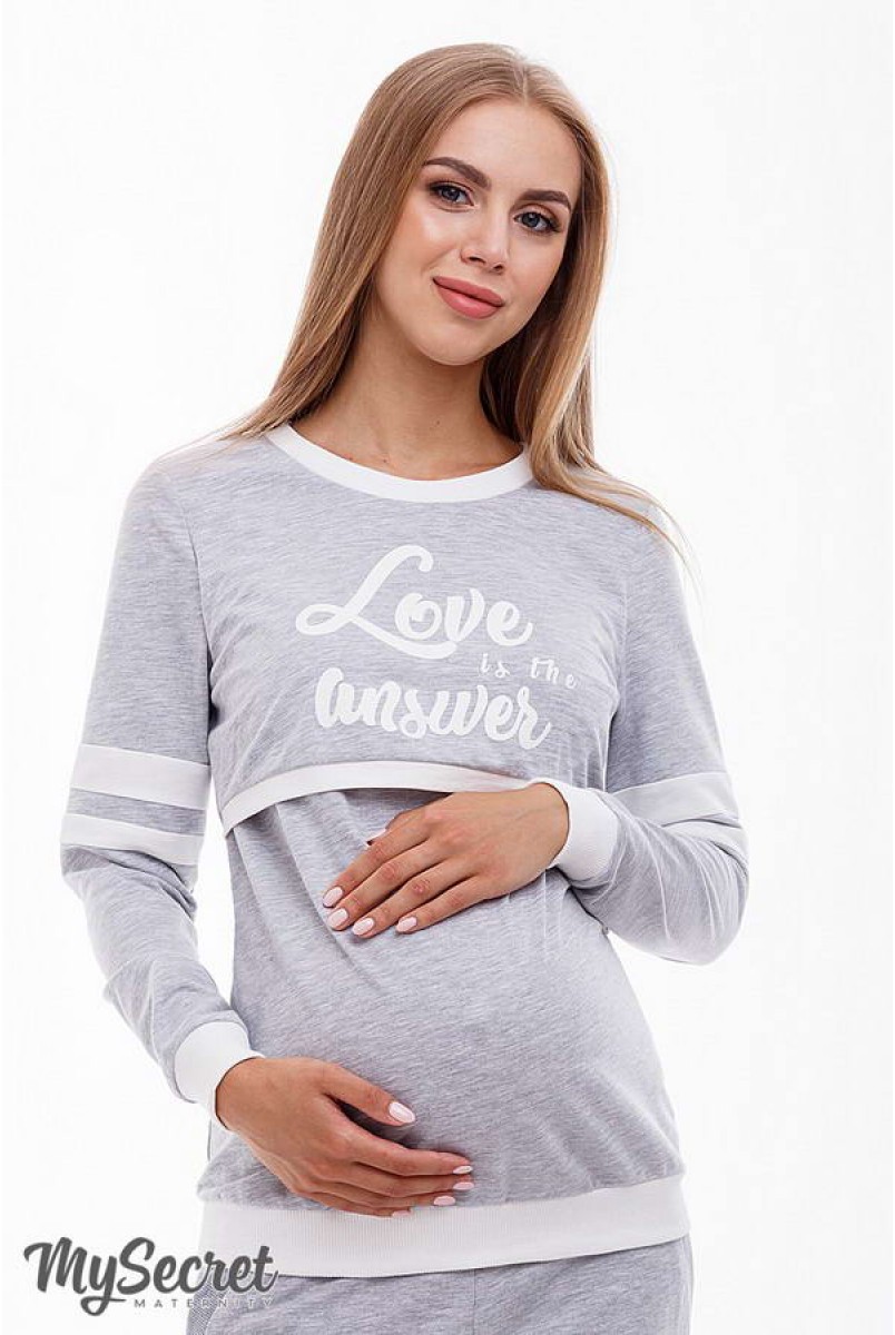 Свитшот Luna серый меланж с молочным для беременных и кормящих
