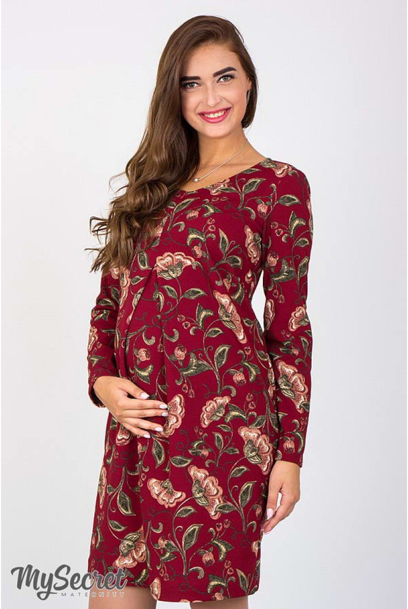 Платье Florianna цветы на бордовом фоне для беременных и кормящих