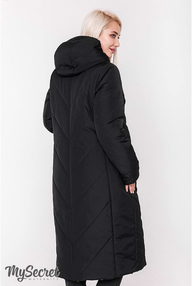 Зимнее двухстороннее пальто Tokyo (черный и теплый розовый) для беременных