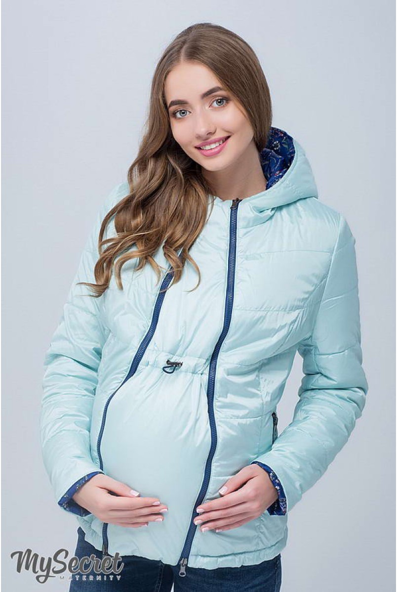 Демісезонна двостороння куртка Floyd (синій з принтом квіти + запорошена м ята) для вагітних