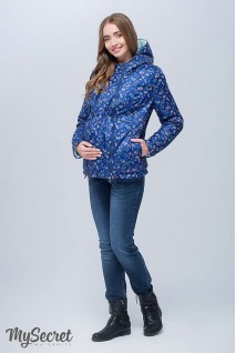 Демисезонная двухсторонняя куртка Floyd (синий с принтом цветы + пыльная мята) для беременных