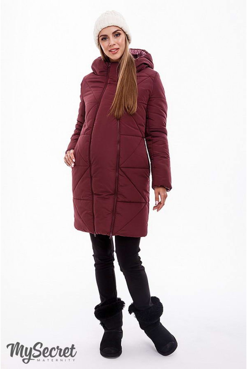 Зимнее теплое пальто ANGIE марсала для беременных