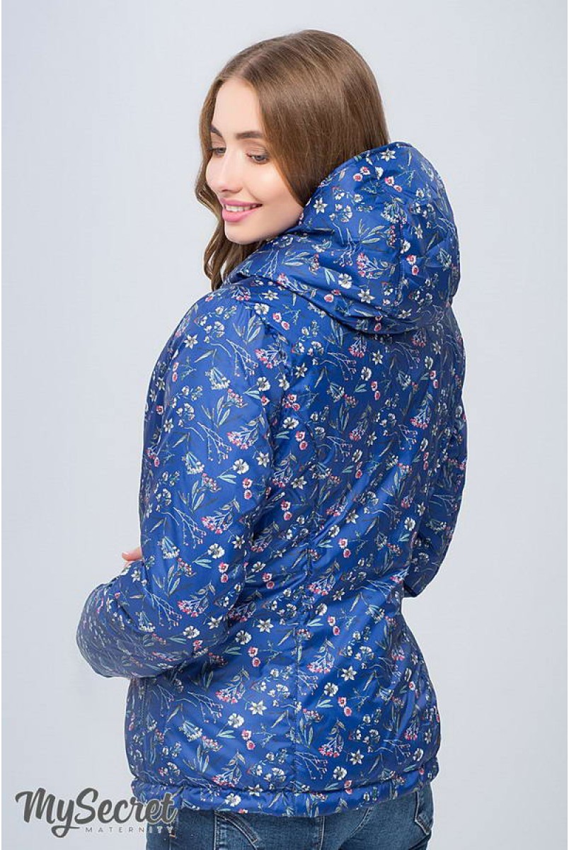 Демисезонная двухсторонняя куртка Floyd (синий с принтом цветы + пыльная мята) для беременных