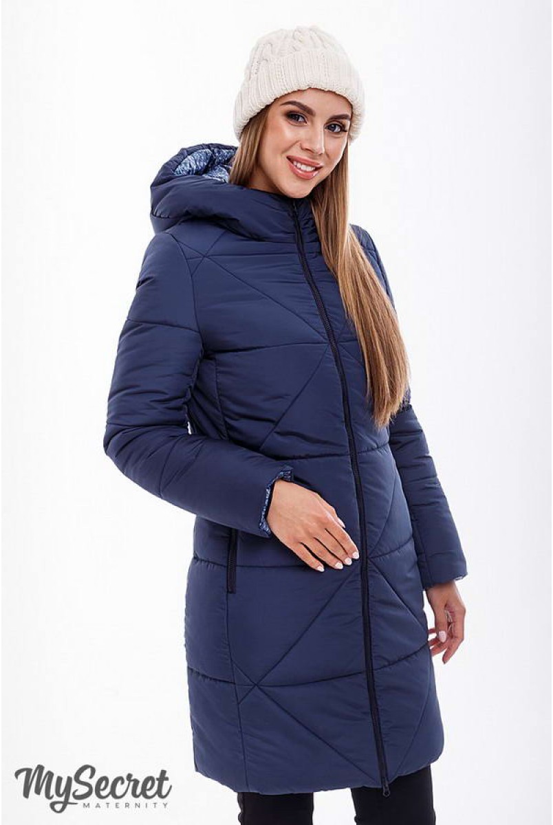 Зимове тепле пальто ANGIE синій для вагітних