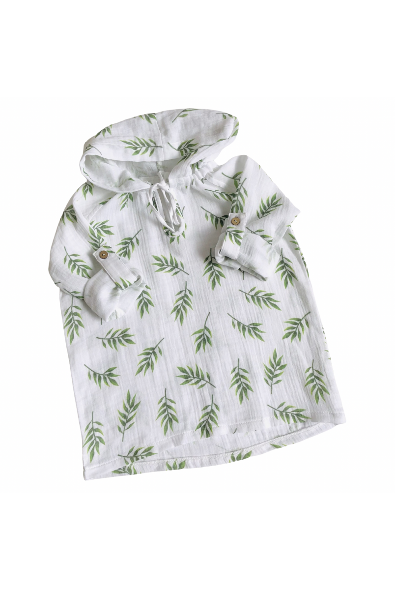 Туника муслиновая для детей Embrace белая в зеленые листочки