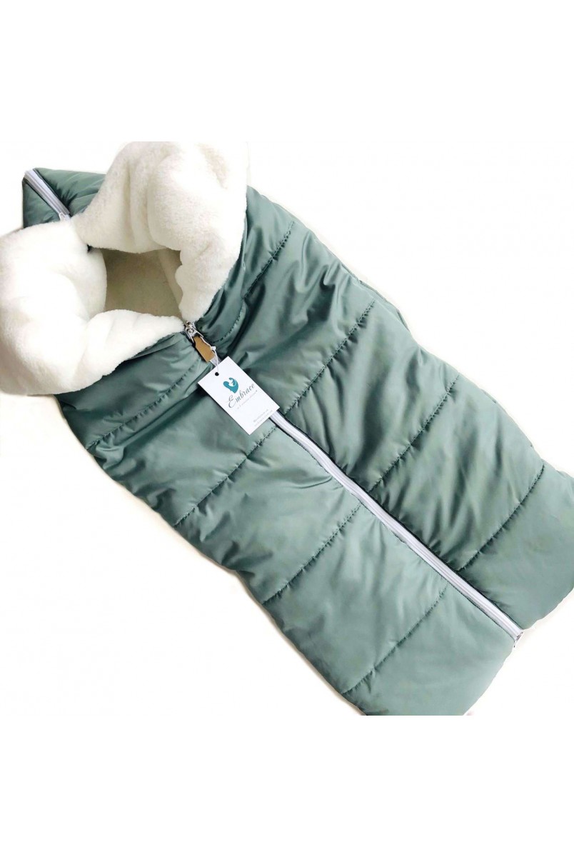 Конверт-одеяло в коляску оливковый с мехом