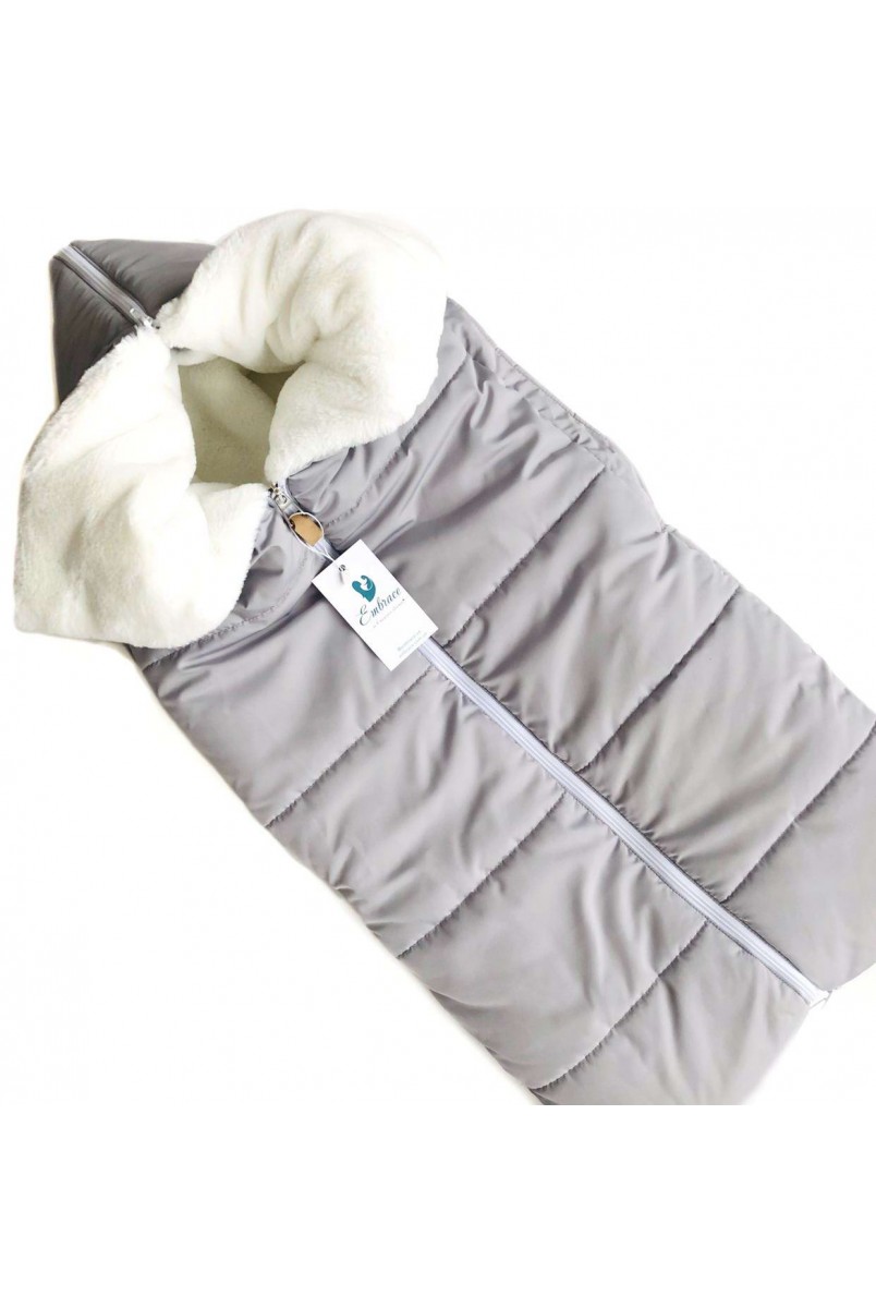 Конверт-одеяло в коляску серый с мехом
