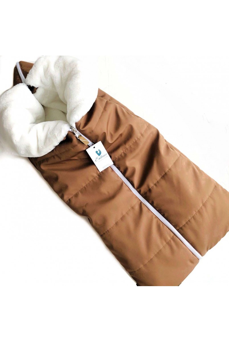 Конверт-одеяло в коляску коричневый с мехом