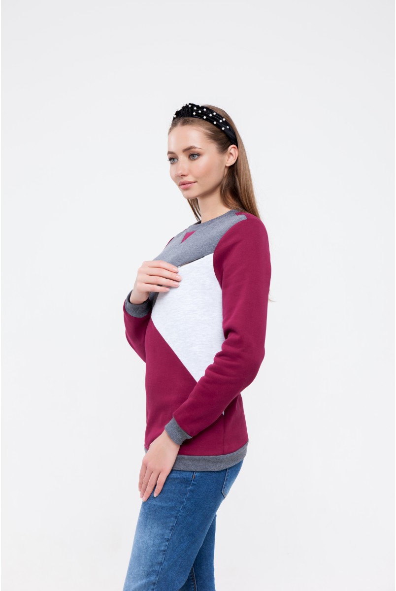 Свитшот для беременных и кормящих Cat warm Малиновый Yula Mama