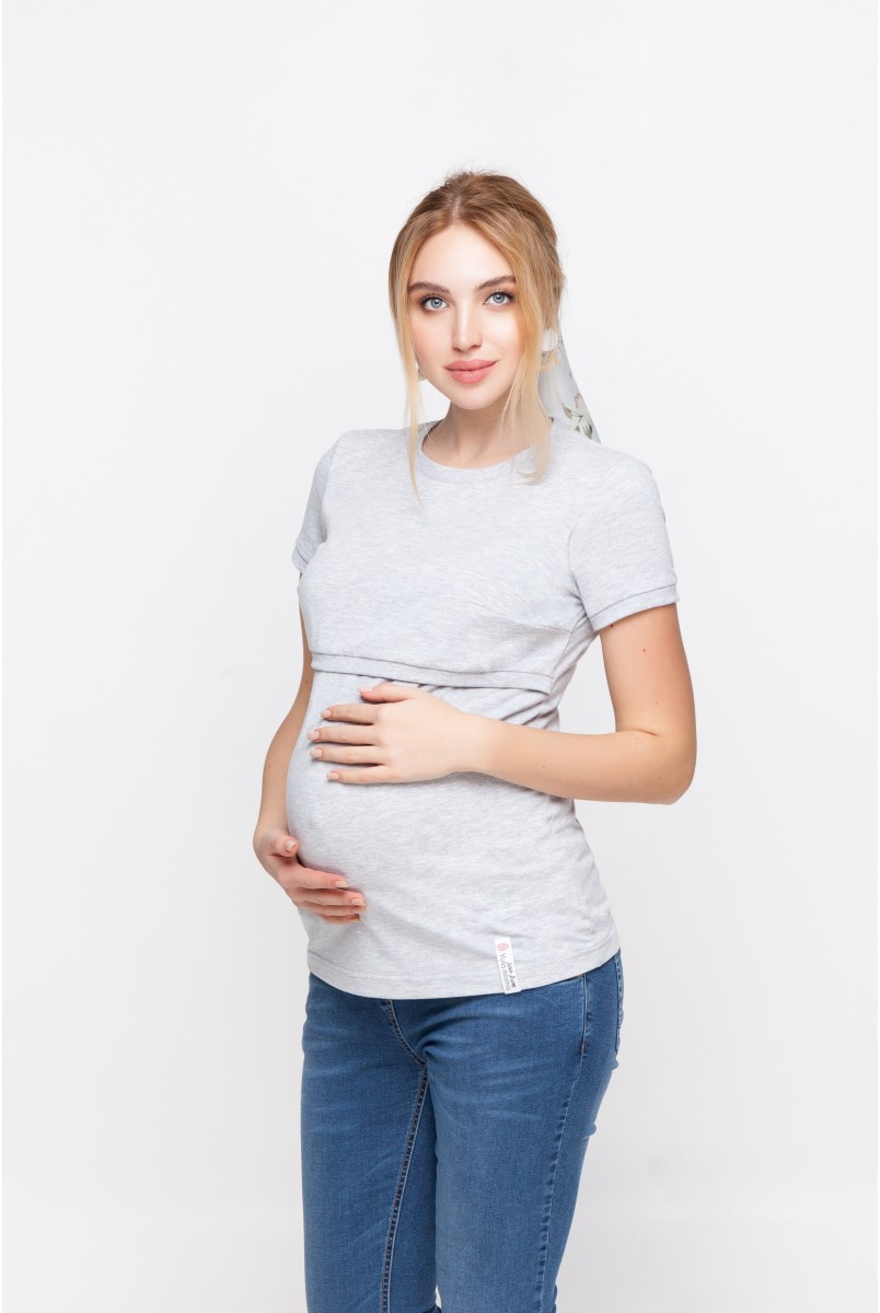Футболка для беременных и кормящих Margo Серый Yula Mama