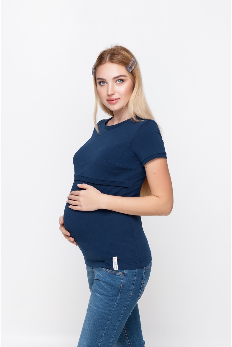 Футболка для беременных и кормящих Margo Синий Yula Mama