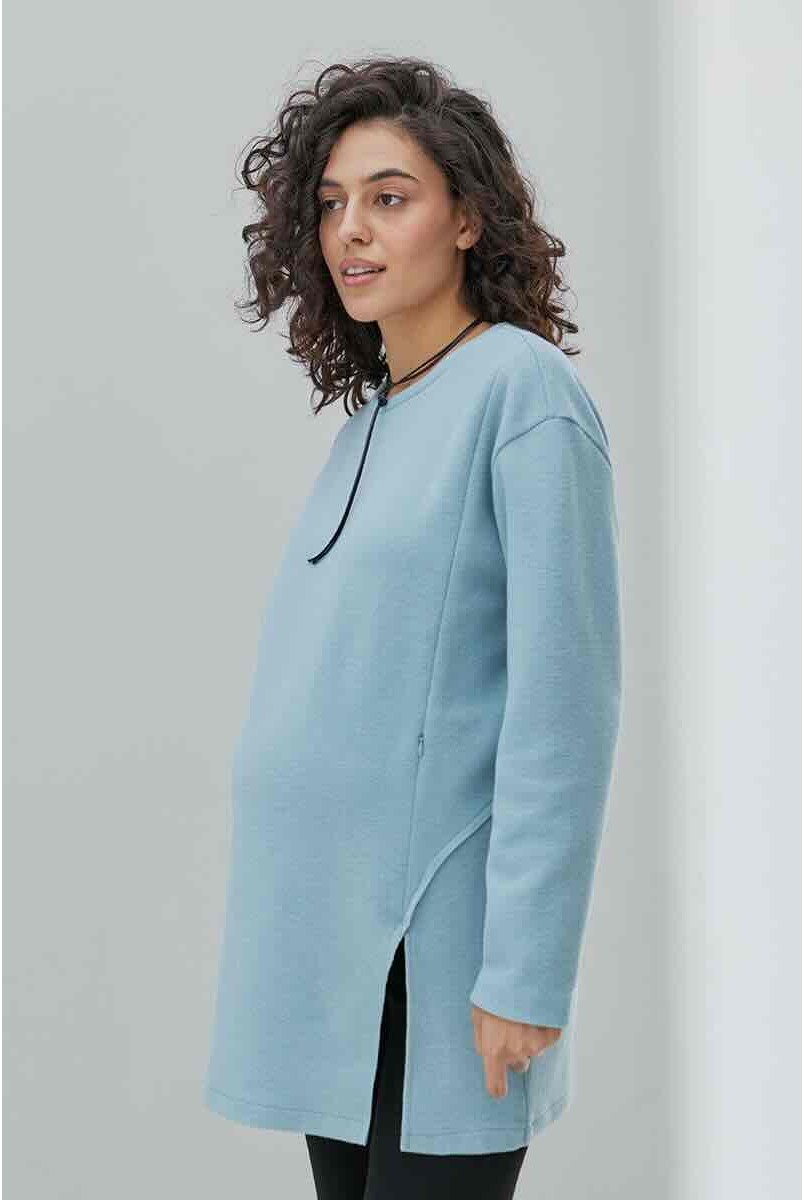 Тепла туніка для вагітних та годуючих OLIVE блакитна Yula Mama