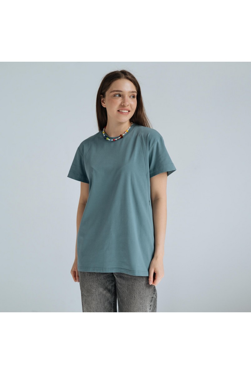 Футболка оверсайз для беременных и кормящих - Голубая Love&Carry