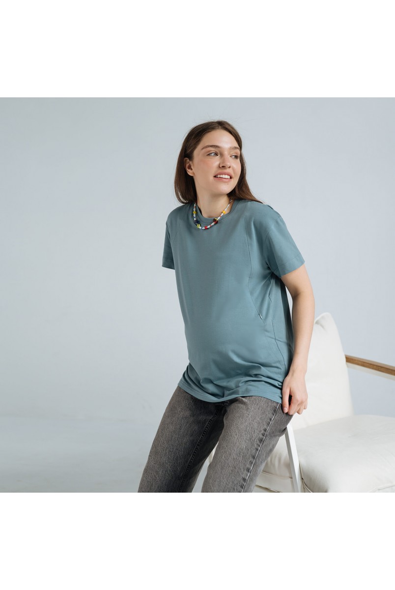 Футболка оверсайз для беременных и кормящих - Голубая Love&Carry