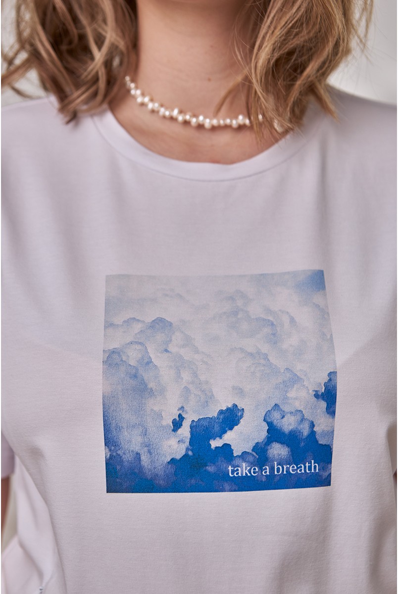 Футболка для беременных и кормящих Clouds Белая Yula Mama