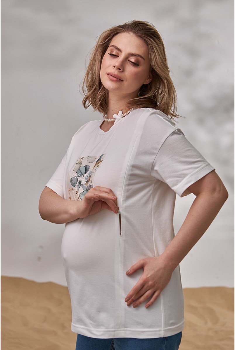 Футболка для беременных и кормящих Nature Молочный Yula Mama