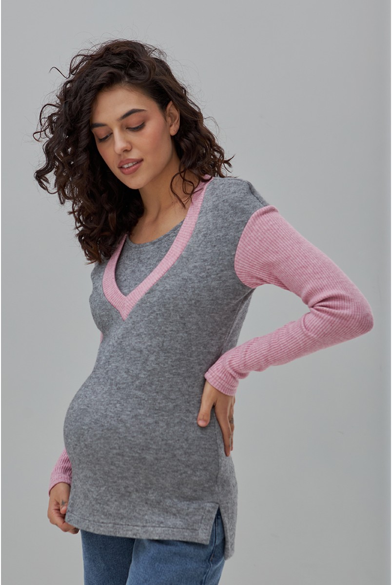 Джемпер для беременных и кормящих Siena Розовый с серым Yula Mama