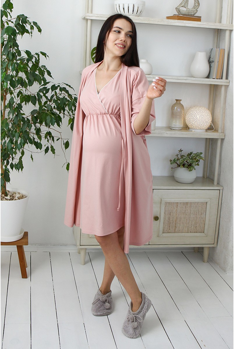 Халат для беременных и кормящих мам Violet пудра Yula Mama