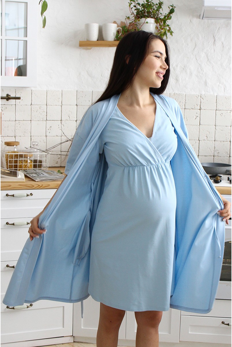 Халат для беременных и кормящих мам Violet Голубой Yula Mama