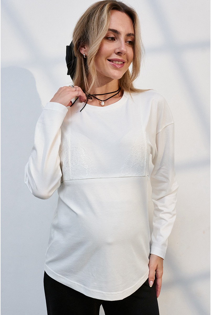 Лонгслів для вагітних та годуючих Marissa Молочний Yula Mama
