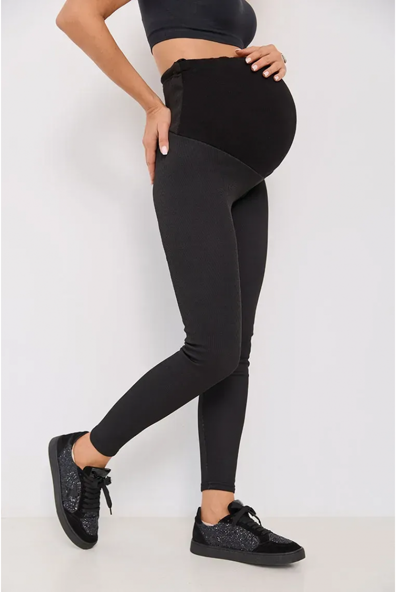 Теплые лосины в рубчик для беременных Regina - Черный Lullababe