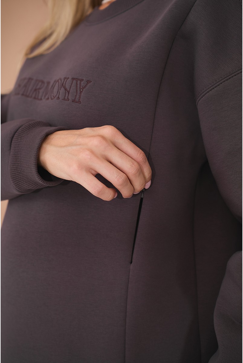 Теплая туника для беременных и кормящих Harmony темный тауп Yula Mama