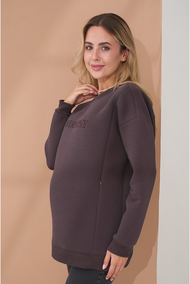 Теплая туника для беременных и кормящих Harmony темный тауп Yula Mama
