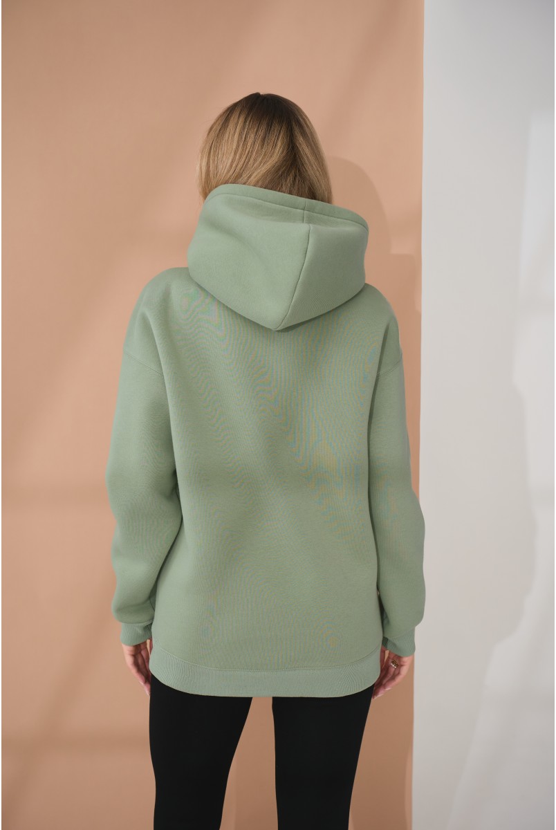 Теплий худі для вагітних та годуючих з вишивкою на грудях Angel оливковий Yula Mama