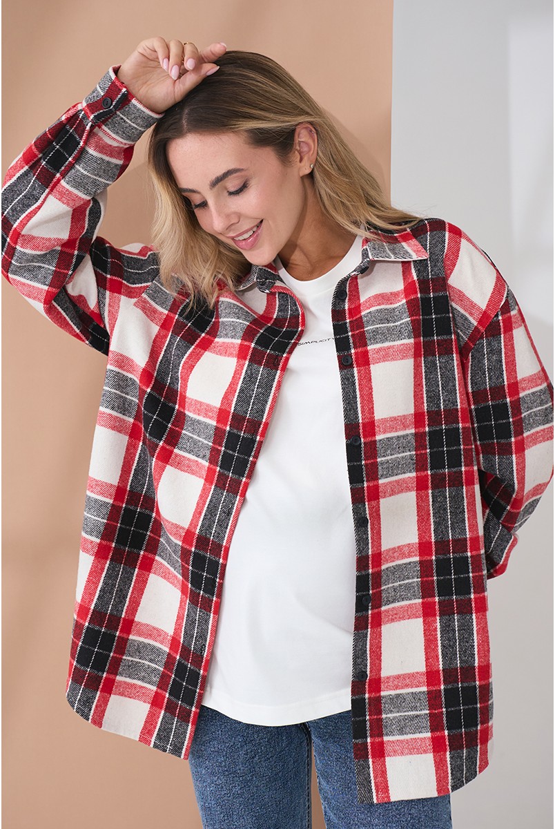 Теплая рубашка для беременных и кормящих Neide - Красный с черным Yula mama