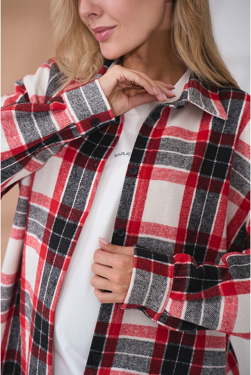 Теплая рубашка для беременных и кормящих Neide - Красный с черным Yula mama