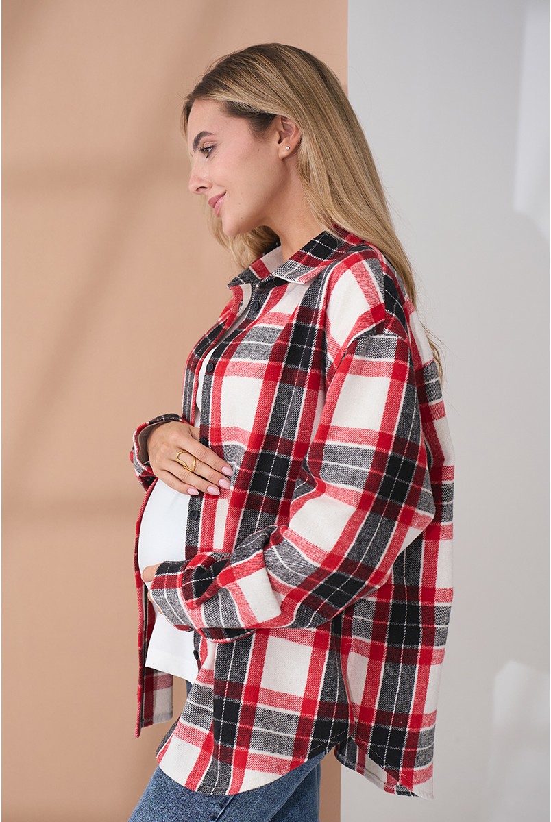 Теплая рубашка для беременных и кормящих Neide - Красный с черным Yula mama