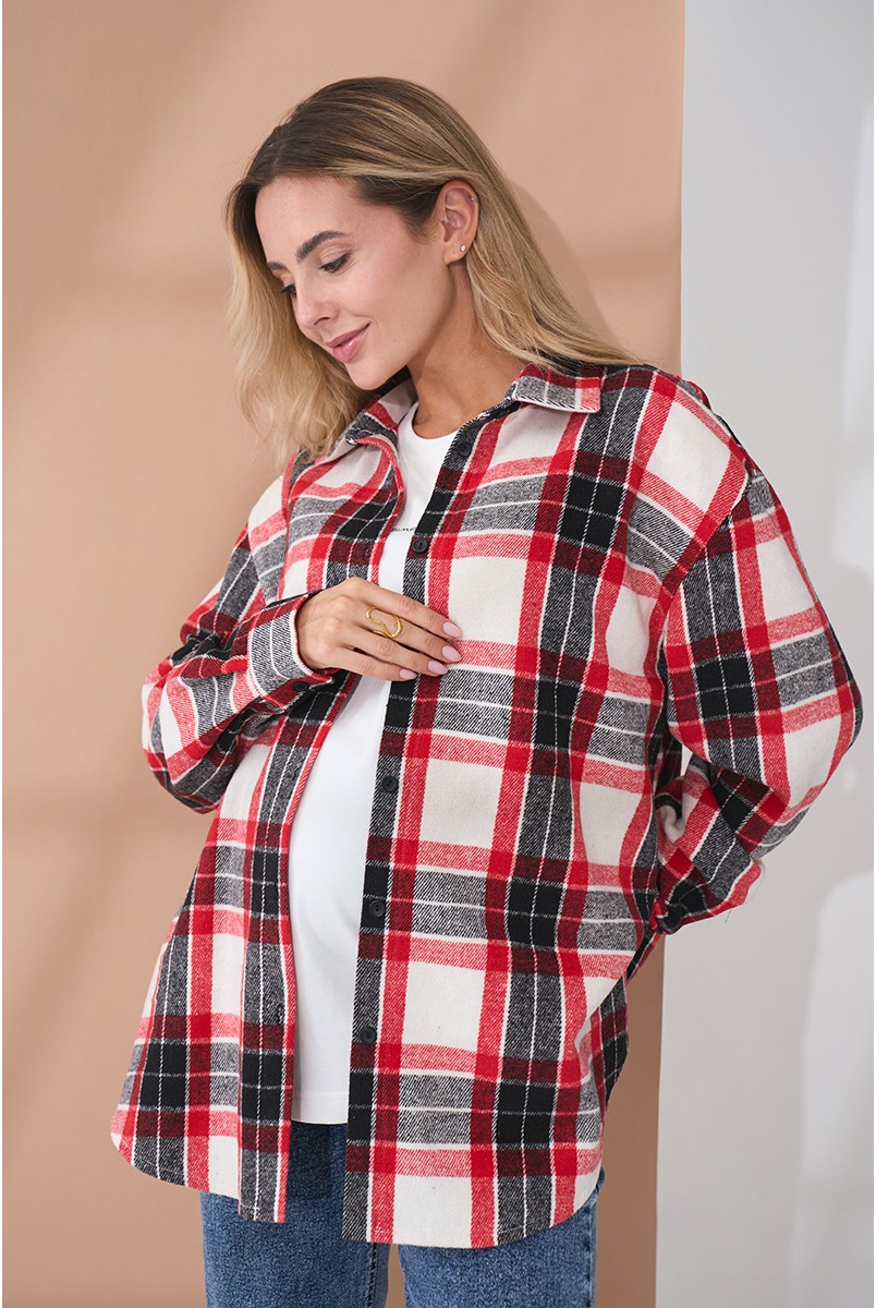 Теплая рубашка для беременных и кормящих Neide - Красный с черным Yula mama