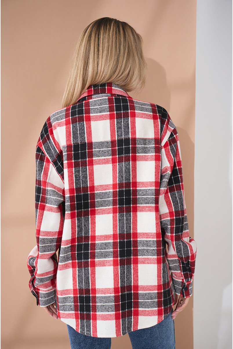 Теплая рубашка для беременных и кормящих Neide - Красный с черным Yula mama