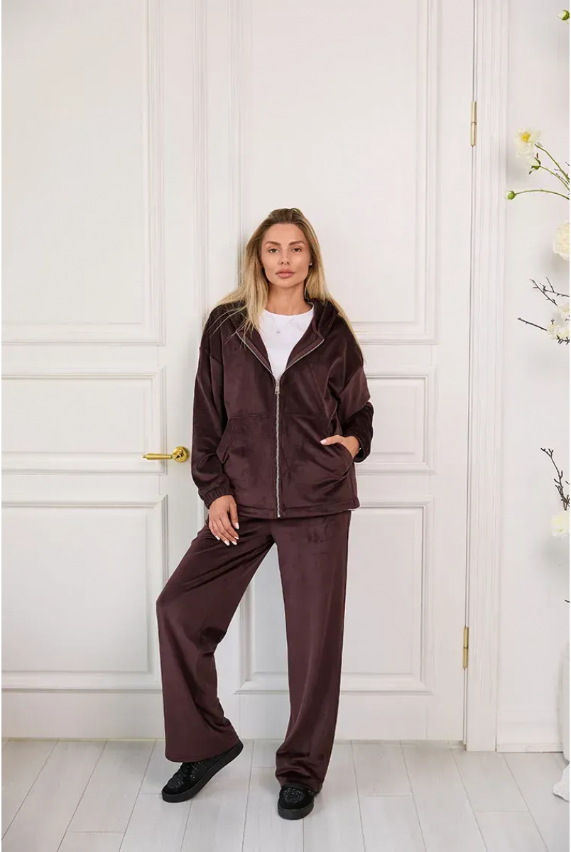 Теплий велюровий костюм для вагітних та годуючих Claremont - Шоколад Lullababe