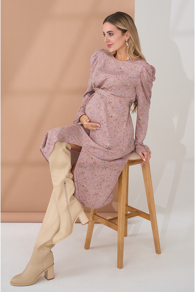 Платье для беременных и кормящих Ellender Пудра с цветами Yula Mama