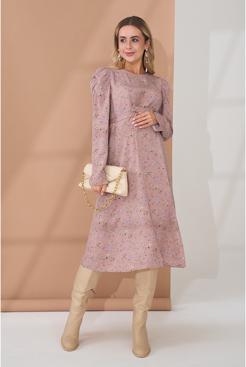 Платье для беременных и кормящих Ellender Пудра с цветами Yula Mama