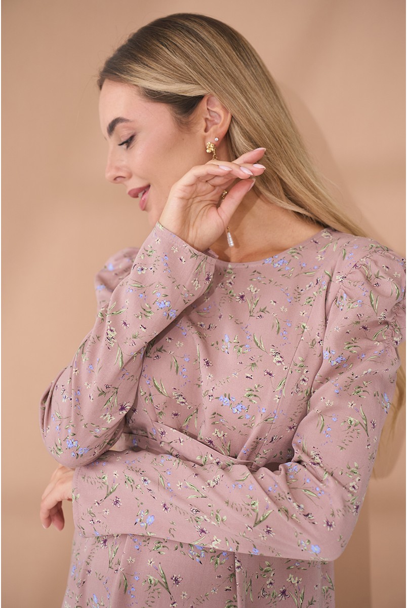 Платье для беременных и кормящих Ellender Пудра с цветами Yula Mama