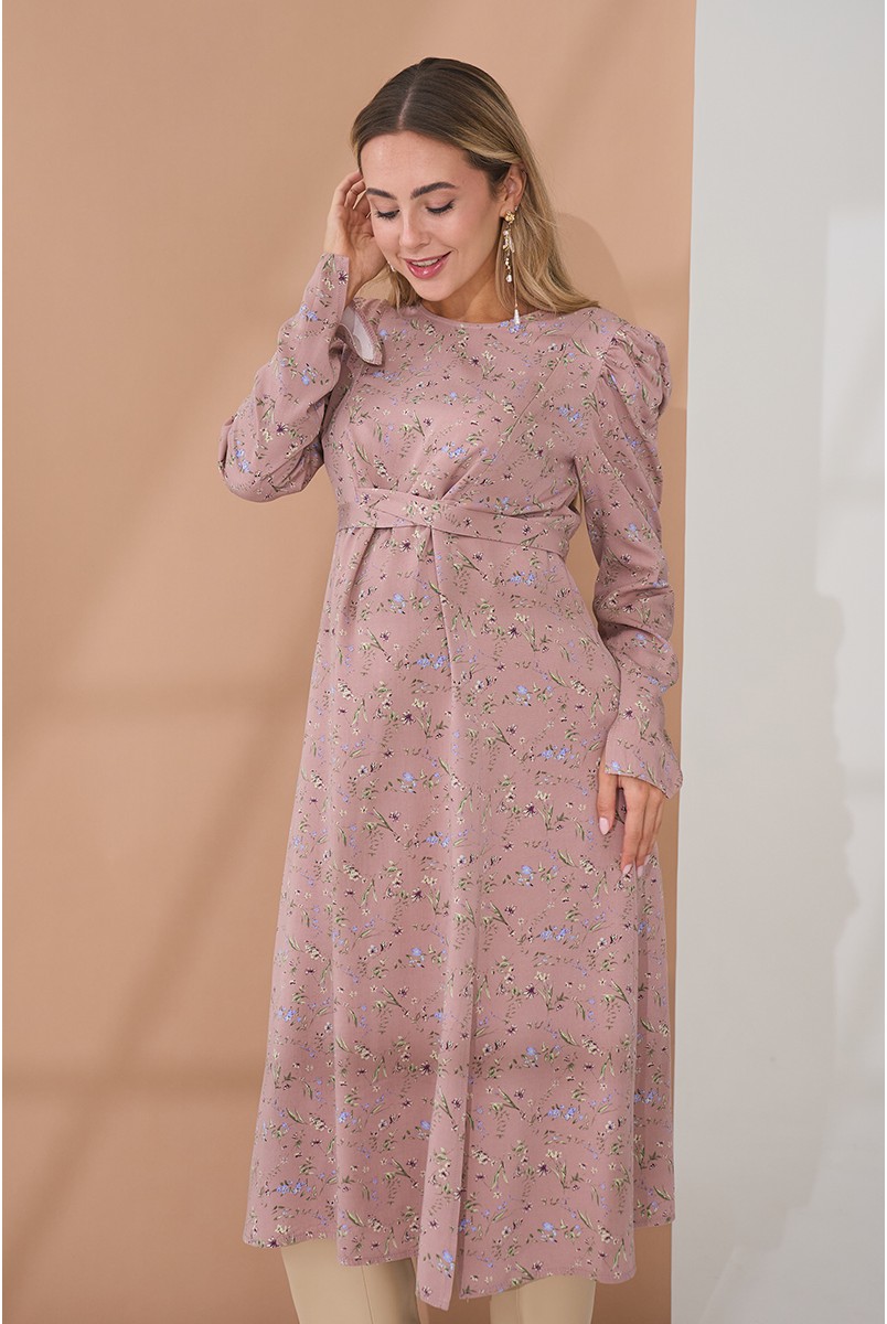 Платье для беременных и кормящих Ellender Пудра с цветами Yula Mama