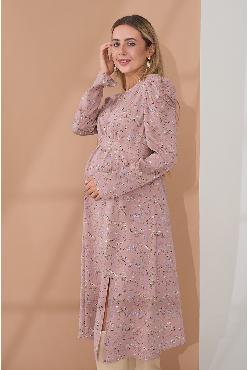 Платье для беременных и кормящих Ellender Пудра с цветами Yula Mama