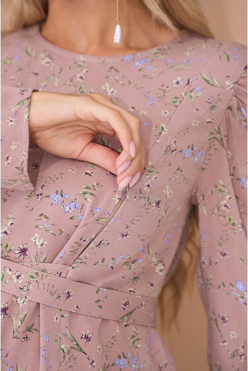 Платье для беременных и кормящих Ellender Пудра с цветами Yula Mama