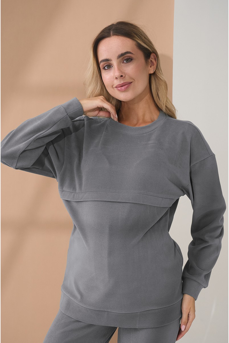 Теплий домашній костюм для вагітних та годуючих Litta Сірий Yula Mama