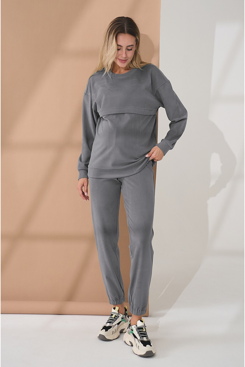 Теплий домашній костюм для вагітних та годуючих Litta Сірий Yula Mama
