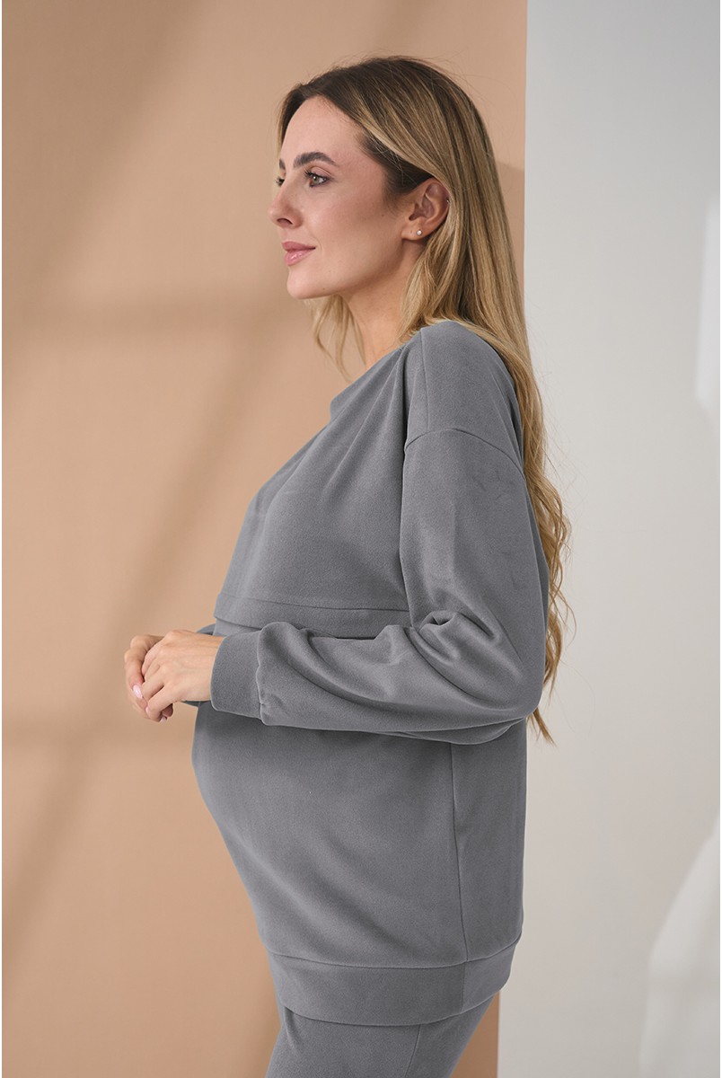 Теплий домашній костюм для вагітних та годуючих Litta Сірий Yula Mama