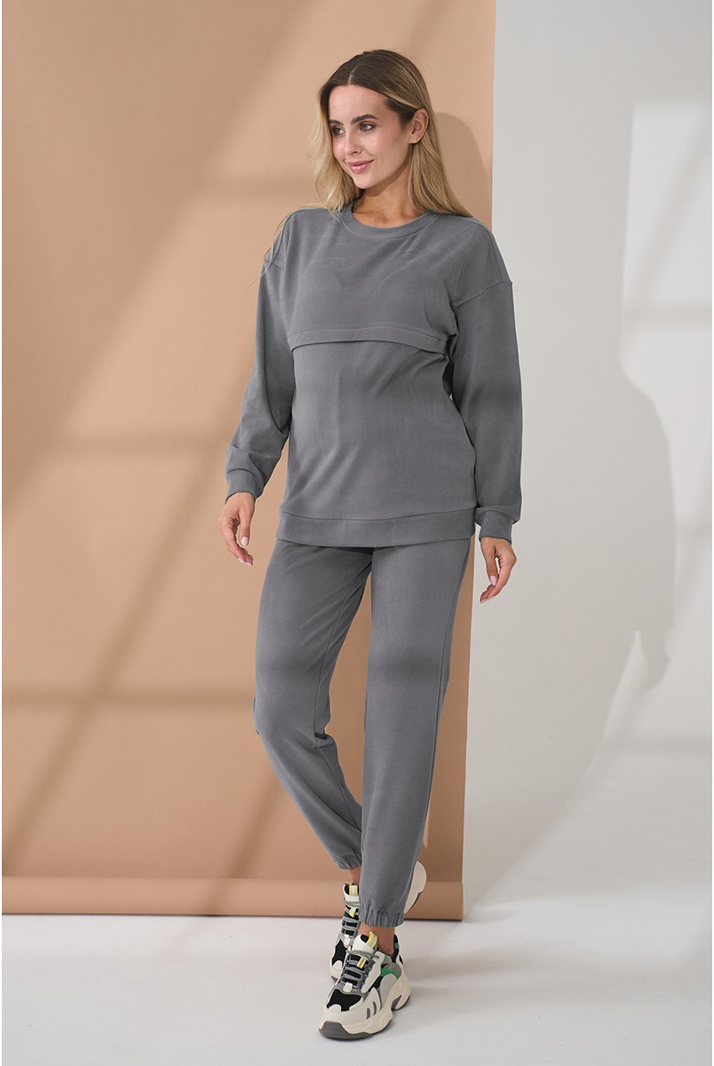 Теплий домашній костюм для вагітних та годуючих Litta Сірий Yula Mama