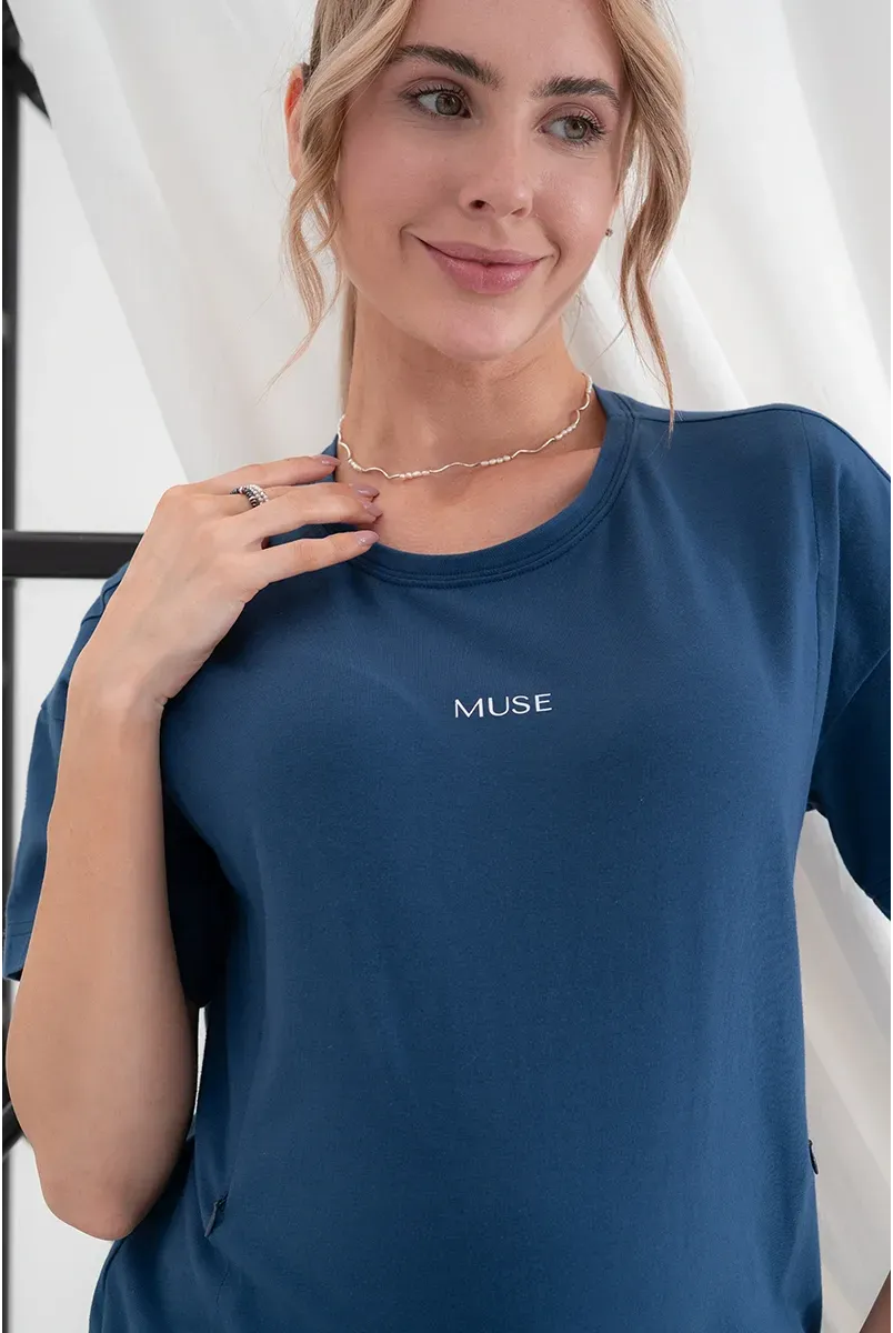 Футболка для беременных и кормящих Muse Синий Yula Mama