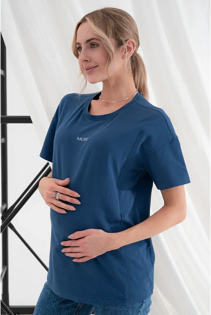 Футболка для беременных и кормящих Muse Синий Yula Mama