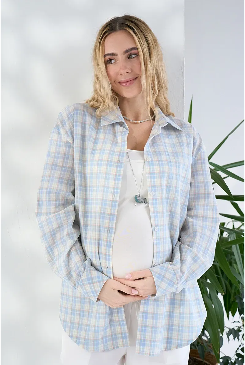 Сорочка для вагітних та годуючих Rey Блакитний Yula mama