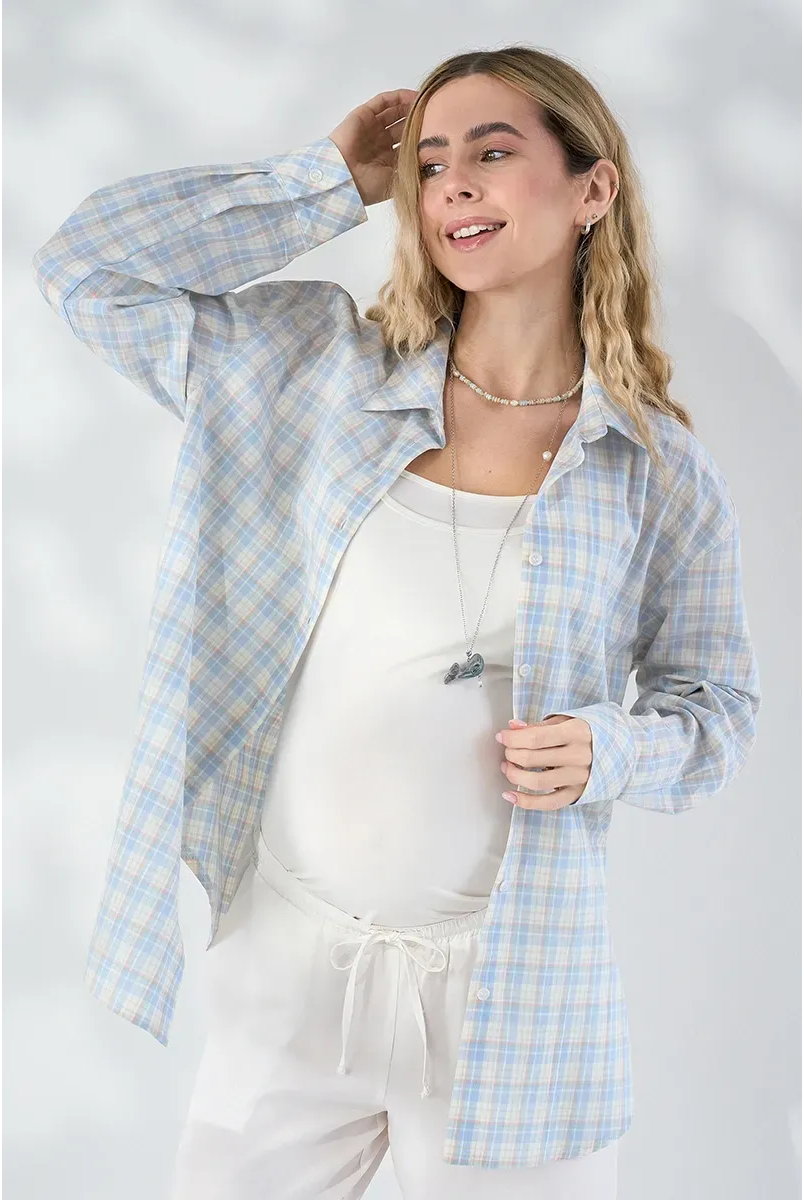 Сорочка для вагітних та годуючих Rey Блакитний Yula mama