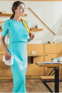 Платье арт.S200302 голубое для беременных и кормления